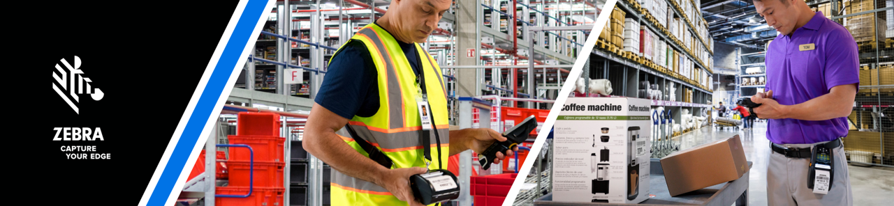 Zebra logo over operations in a warehouse